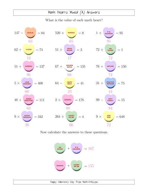 The Math Hearts 2-Digit Mixed Operations with a Missing Number (Old) Math Worksheet Page 2