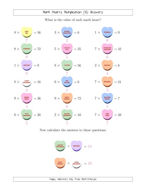 The Math Hearts 1-Digit by 1-Digit Multiplication with a Missing Factor (Old) Math Worksheet Page 2