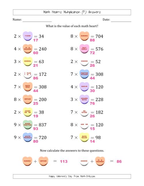 The Math Hearts Multiplication with Factors from 2 to 9 and Missing Factors from 10 to 99 (F) Math Worksheet Page 2