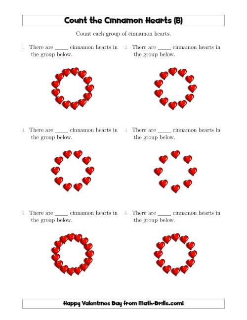 The Counting Cinnamon Hearts in Circular Arrangements (B) Math Worksheet