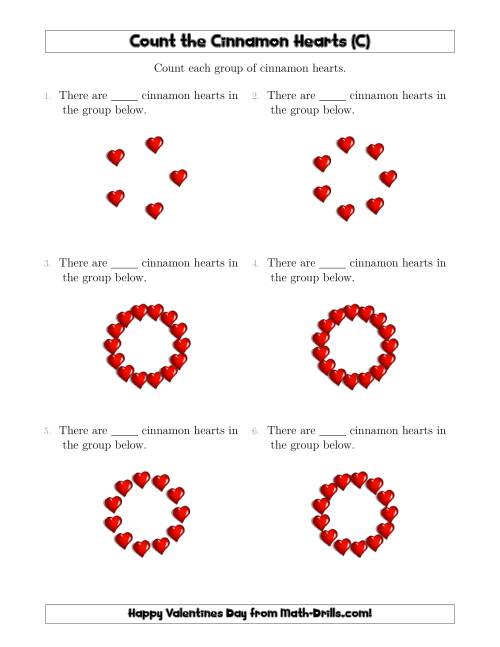 The Counting Cinnamon Hearts in Circular Arrangements (C) Math Worksheet