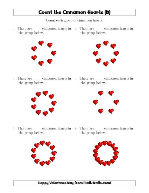 The Counting Cinnamon Hearts in Circular Arrangements (D) Math Worksheet