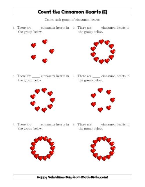The Counting Cinnamon Hearts in Circular Arrangements (E) Math Worksheet