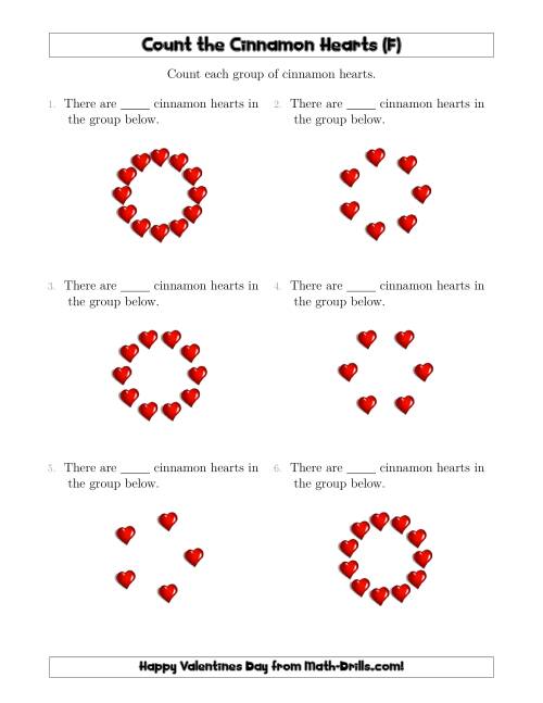 The Counting Cinnamon Hearts in Circular Arrangements (F) Math Worksheet
