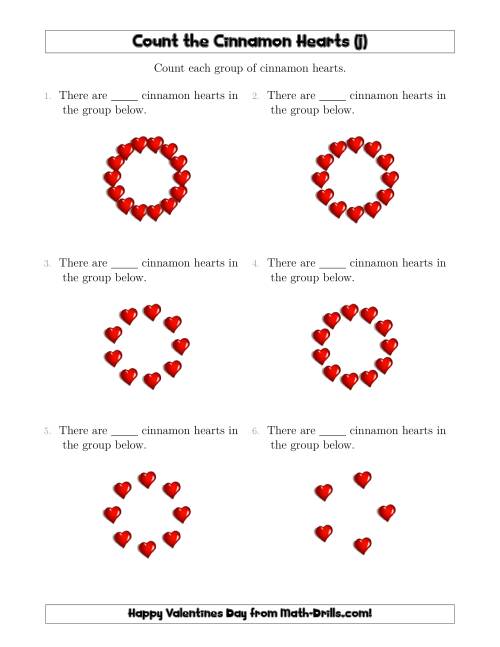 The Counting Cinnamon Hearts in Circular Arrangements (J) Math Worksheet