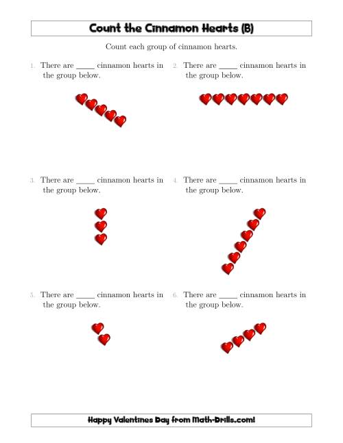 The Counting Cinnamon Hearts in Linear Arrangements (B) Math Worksheet