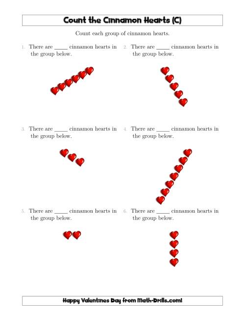 The Counting Cinnamon Hearts in Linear Arrangements (C) Math Worksheet