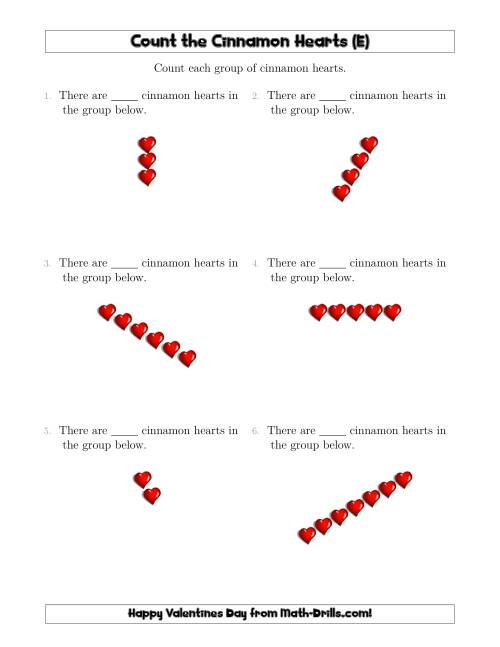 The Counting Cinnamon Hearts in Linear Arrangements (E) Math Worksheet