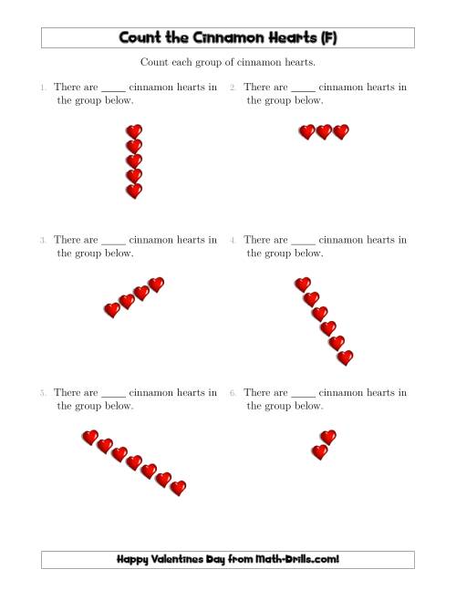 The Counting Cinnamon Hearts in Linear Arrangements (F) Math Worksheet