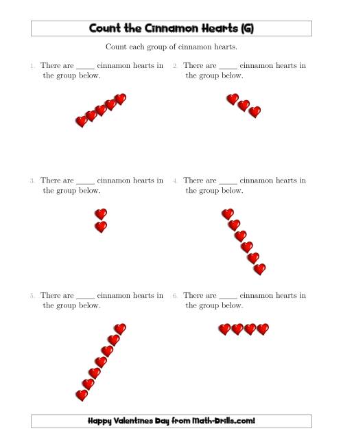The Counting Cinnamon Hearts in Linear Arrangements (G) Math Worksheet