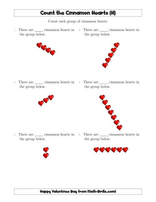 The Counting Cinnamon Hearts in Linear Arrangements (H) Math Worksheet