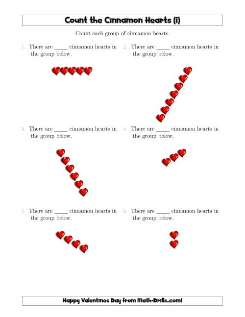 The Counting Cinnamon Hearts in Linear Arrangements (I) Math Worksheet