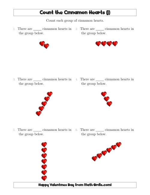 The Counting Cinnamon Hearts in Linear Arrangements (J) Math Worksheet