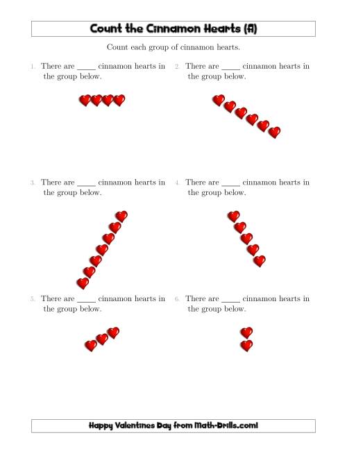 The Counting Cinnamon Hearts in Linear Arrangements (All) Math Worksheet