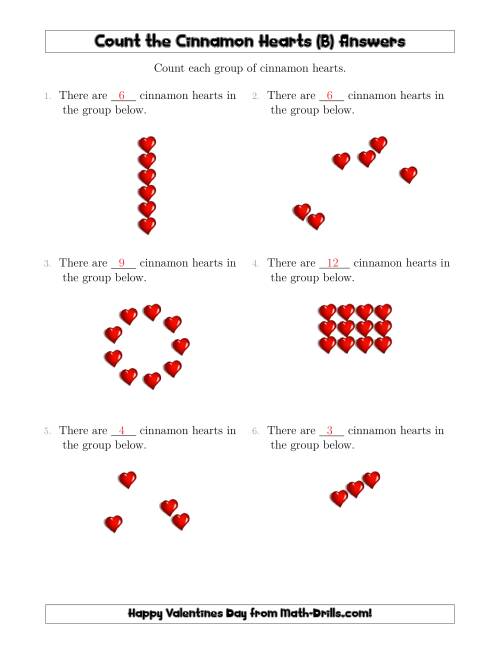 The Counting Cinnamon Hearts in Various Arrangements (B) Math Worksheet Page 2