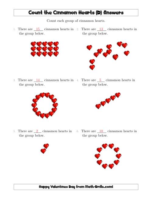 The Counting Cinnamon Hearts in Various Arrangements (D) Math Worksheet Page 2