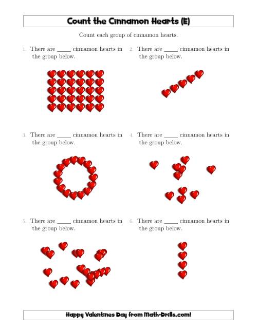 The Counting Cinnamon Hearts in Various Arrangements (E) Math Worksheet