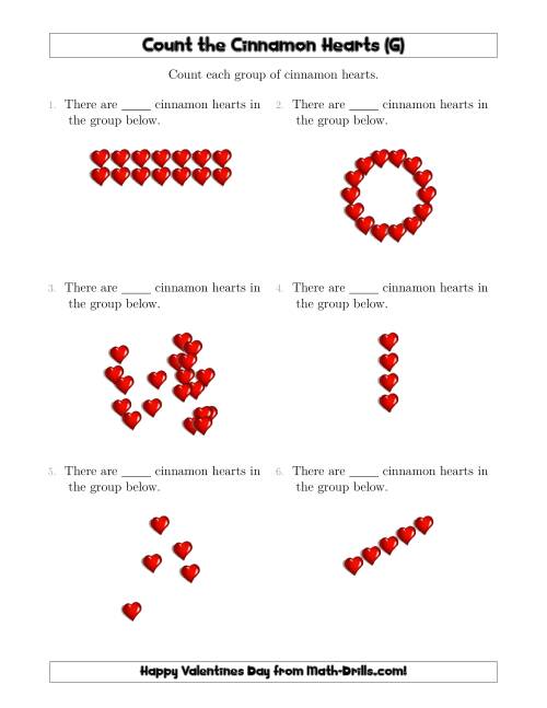 The Counting Cinnamon Hearts in Various Arrangements (G) Math Worksheet
