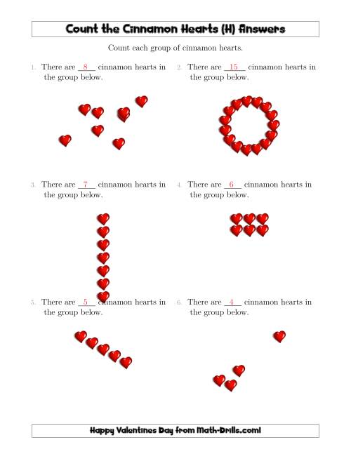 The Counting Cinnamon Hearts in Various Arrangements (H) Math Worksheet Page 2