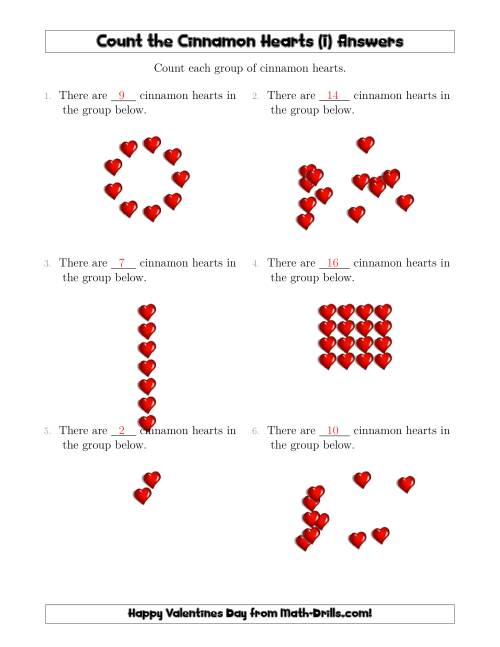 The Counting Cinnamon Hearts in Various Arrangements (I) Math Worksheet Page 2