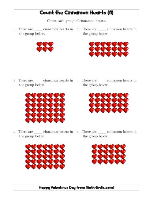 The Counting Cinnamon Hearts in Rectangular Arrangements (A) Math Worksheet