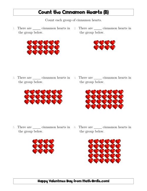 The Counting Cinnamon Hearts in Rectangular Arrangements (B) Math Worksheet