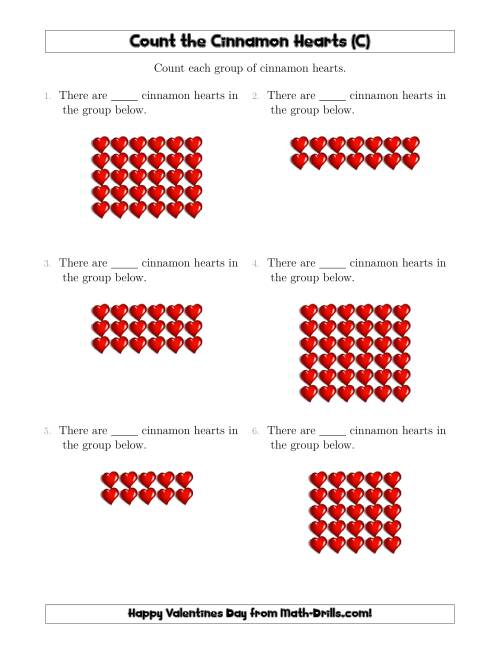 The Counting Cinnamon Hearts in Rectangular Arrangements (C) Math Worksheet