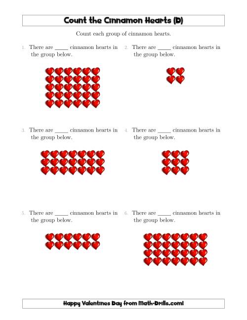 The Counting Cinnamon Hearts in Rectangular Arrangements (D) Math Worksheet