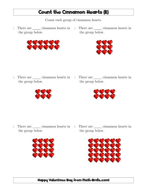 The Counting Cinnamon Hearts in Rectangular Arrangements (E) Math Worksheet