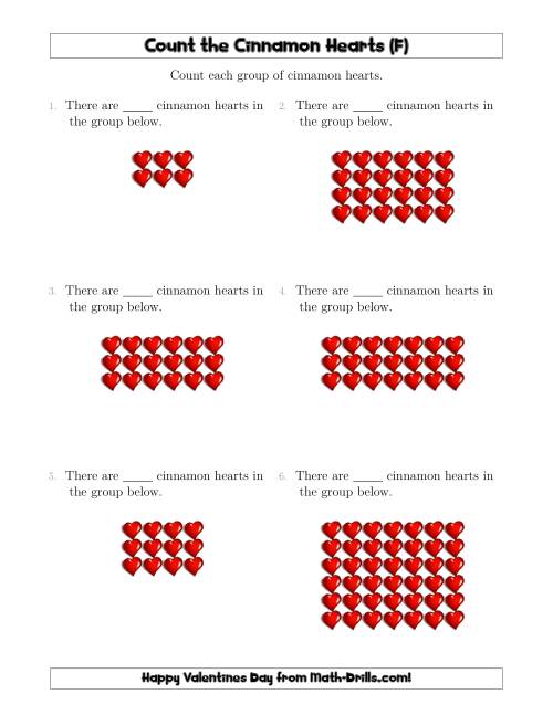 The Counting Cinnamon Hearts in Rectangular Arrangements (F) Math Worksheet