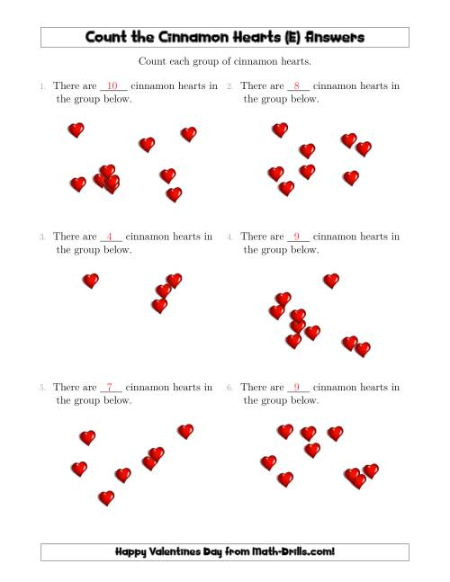 The Counting up to 10 Cinnamon Hearts in Scattered Arrangements (E) Math Worksheet Page 2