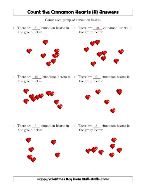 The Counting up to 10 Cinnamon Hearts in Scattered Arrangements (H) Math Worksheet Page 2