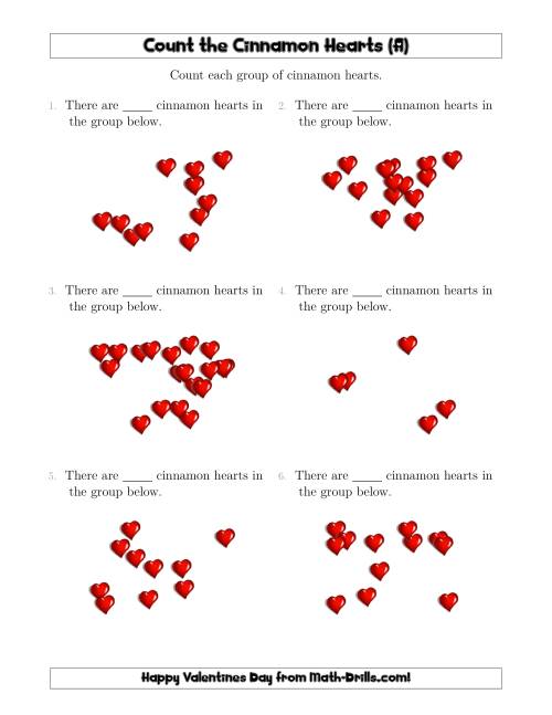 The Counting Cinnamon Hearts in Scattered Arrangements (A) Math Worksheet