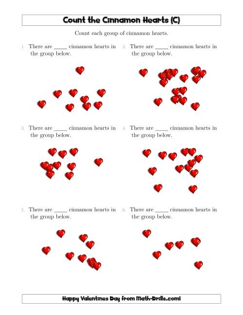 The Counting Cinnamon Hearts in Scattered Arrangements (C) Math Worksheet
