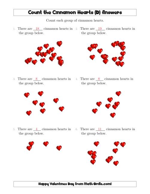 The Counting Cinnamon Hearts in Scattered Arrangements (D) Math Worksheet Page 2