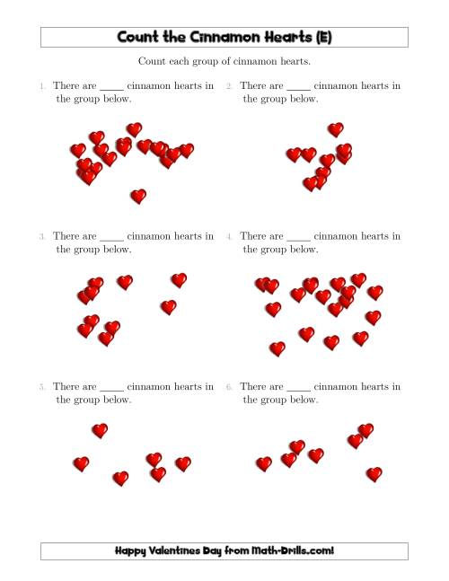 The Counting Cinnamon Hearts in Scattered Arrangements (E) Math Worksheet