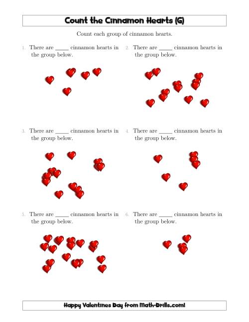 The Counting Cinnamon Hearts in Scattered Arrangements (G) Math Worksheet