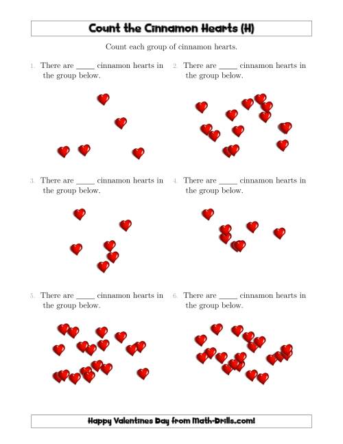 The Counting Cinnamon Hearts in Scattered Arrangements (H) Math Worksheet
