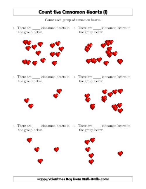 The Counting Cinnamon Hearts in Scattered Arrangements (I) Math Worksheet
