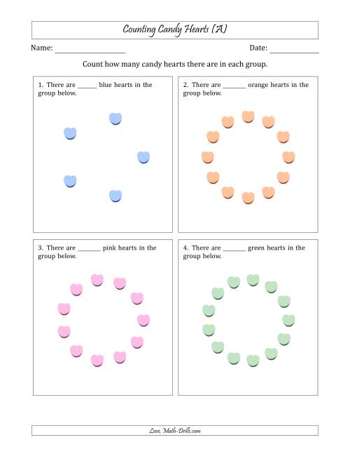 The Counting Candy Hearts in Circular Arrangements (A) Math Worksheet