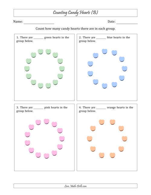 The Counting Candy Hearts in Circular Arrangements (B) Math Worksheet