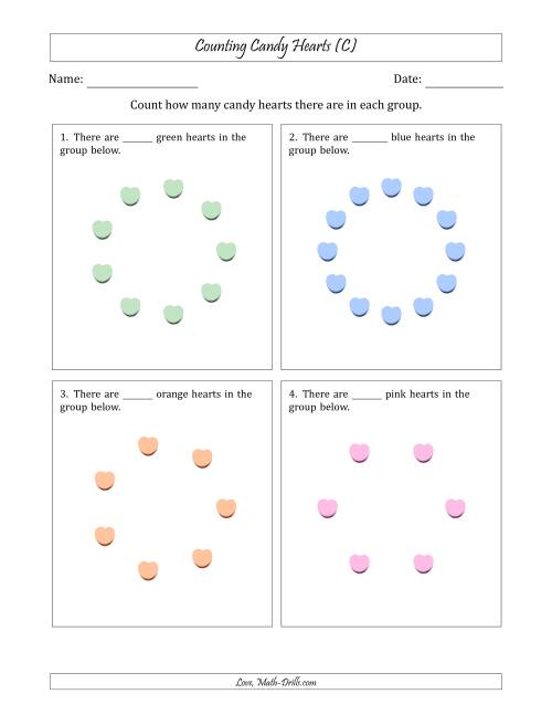 The Counting Candy Hearts in Circular Arrangements (C) Math Worksheet
