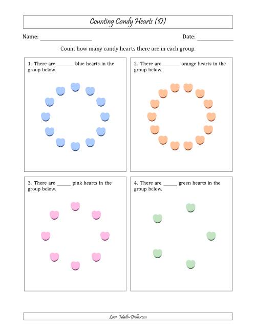 The Counting Candy Hearts in Circular Arrangements (D) Math Worksheet