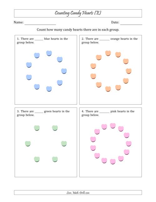 The Counting Candy Hearts in Circular Arrangements (E) Math Worksheet