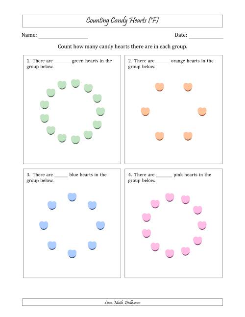 The Counting Candy Hearts in Circular Arrangements (F) Math Worksheet