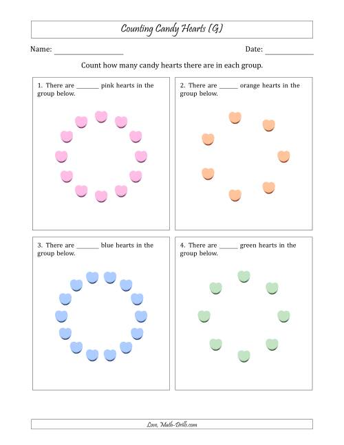 The Counting Candy Hearts in Circular Arrangements (G) Math Worksheet