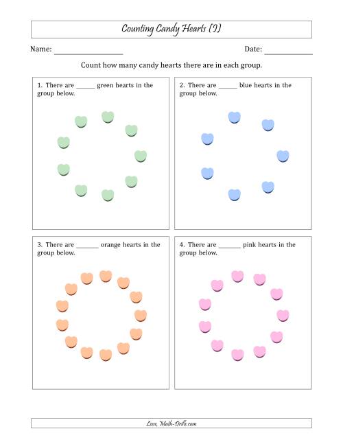 The Counting Candy Hearts in Circular Arrangements (I) Math Worksheet