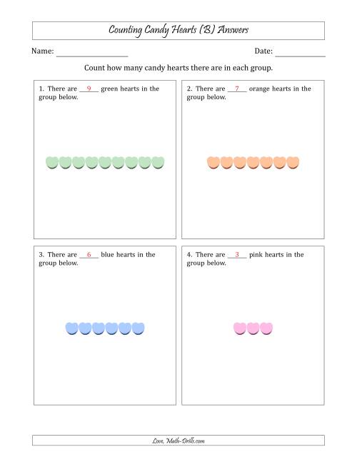 The Counting Candy Hearts in Horizontal Linear Arrangements (B) Math Worksheet Page 2