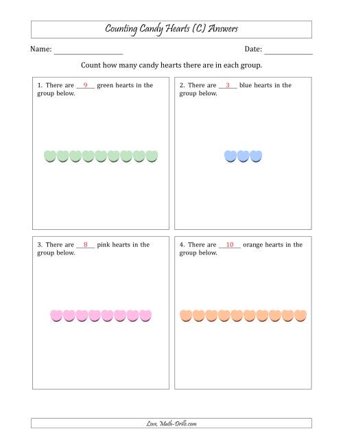 The Counting Candy Hearts in Horizontal Linear Arrangements (C) Math Worksheet Page 2