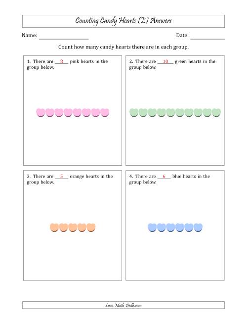 The Counting Candy Hearts in Horizontal Linear Arrangements (E) Math Worksheet Page 2